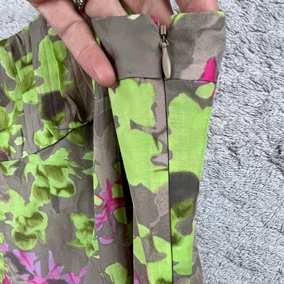 BANANA REPUBLIC Silk Cotton Blend Floral Dress Green Pink Sheath Tank Size 12 - Picture 9 of 16